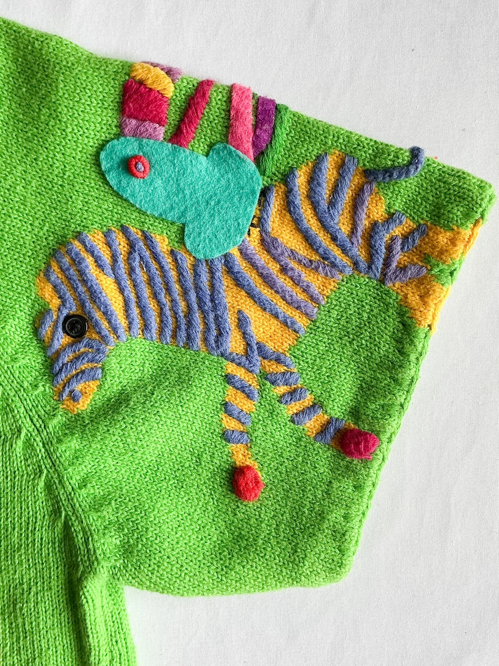 Vtg Michael Simon Animal Cardigan Sweater Bright Green Jungle Safari Knit Sz Med - Picture 8 of 15